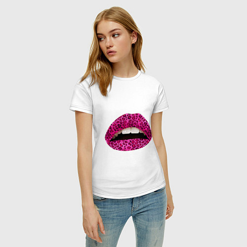 Женская футболка Pink leopard lips / Белый – фото 3