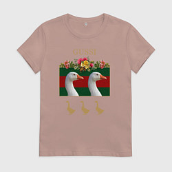 Футболка хлопковая женская GUSSI: Flowers Style, цвет: пыльно-розовый