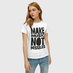 Футболка хлопковая женская Make Music Not Missiles, цвет: белый — фото 2