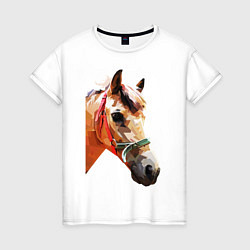 Футболка хлопковая женская Лошадь, цвет: белый