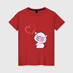 Футболка хлопковая женская Pig Love, цвет: красный