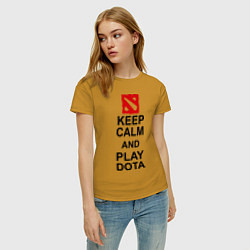 Футболка хлопковая женская Keep Calm & Play Dota, цвет: горчичный — фото 2