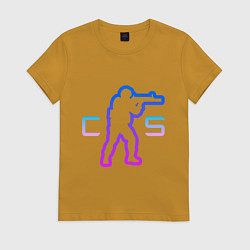 Футболка хлопковая женская CS - логотип с бойцом, цвет: горчичный