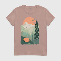 Футболка хлопковая женская Wood Adventure, цвет: пыльно-розовый