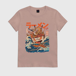 Футболка хлопковая женская Great Ramen: Kanagawa, цвет: пыльно-розовый