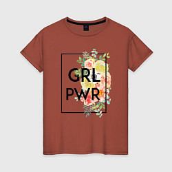 Футболка хлопковая женская GRL PWR, цвет: кирпичный