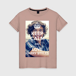 Футболка хлопковая женская Keep Calm & Love Harry Styles, цвет: пыльно-розовый