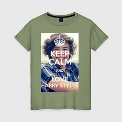 Футболка хлопковая женская Keep Calm & Love Harry Styles, цвет: авокадо