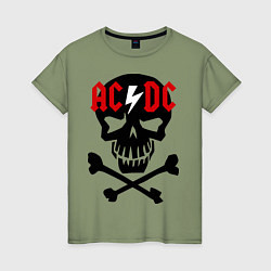 Футболка хлопковая женская AC/DC Skull, цвет: авокадо
