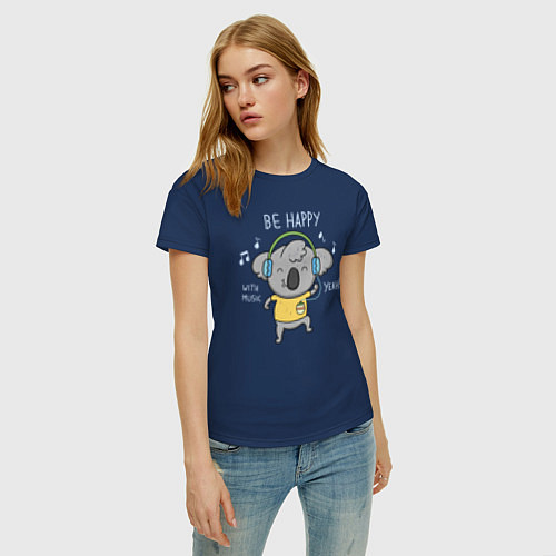 Женская футболка Koala: Be Happy / Тёмно-синий – фото 3