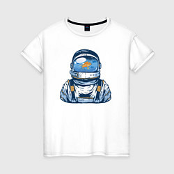 Футболка хлопковая женская Космонавт-аквариум, цвет: белый