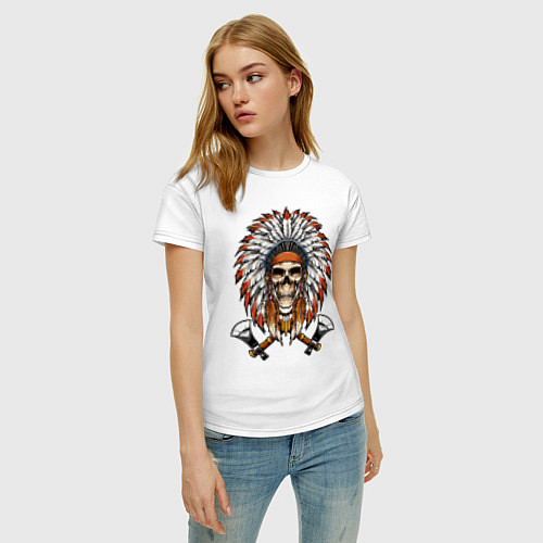 Женская футболка Индейский череп с топорами / Белый – фото 3