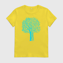 Футболка хлопковая женская Cyberpunk 2077: Blue Tree, цвет: желтый