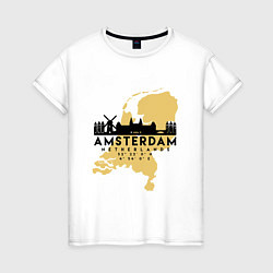 Футболка хлопковая женская Амстердам - Голландия, цвет: белый