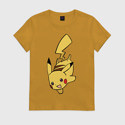 Футболка хлопковая женская Радостный Пикачуха, цвет: горчичный