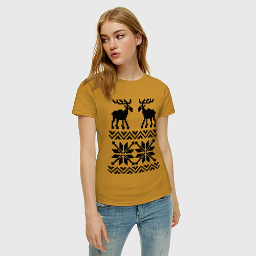Женская футболка Узор с оленями / Горчичный – фото 3
