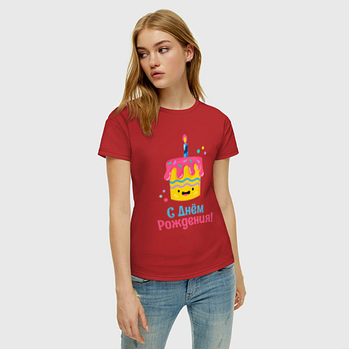 Женская футболка C Днём Рождения! / Красный – фото 3