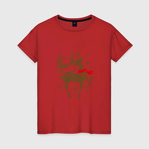Женская футболка Олень с шарфом / Красный – фото 1