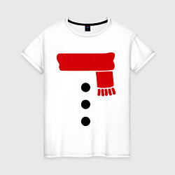 Футболка хлопковая женская Снеговик, пуговицы и шарф, цвет: белый
