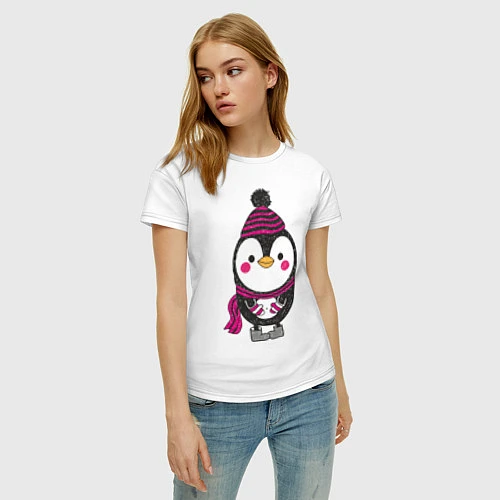 Женская футболка Пингвин в валенках / Белый – фото 3