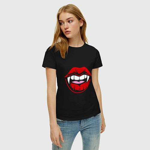 Женская футболка Клыки вампирши / Черный – фото 3