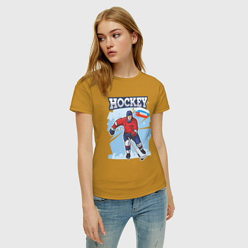 Женская футболка Хоккей Russia / Горчичный – фото 3