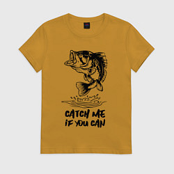 Футболка хлопковая женская Catch me if you can, цвет: горчичный