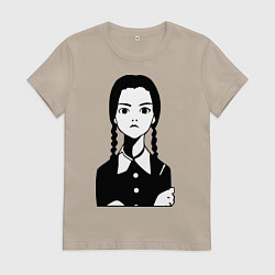 Футболка хлопковая женская Wednesday Addams, цвет: миндальный
