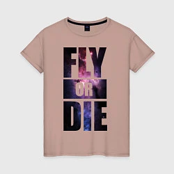 Футболка хлопковая женская Fly or Die: Space, цвет: пыльно-розовый