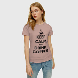 Футболка хлопковая женская Keep Calm & Drink Coffee, цвет: пыльно-розовый — фото 2