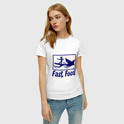 Футболка хлопковая женская Shark fast food, цвет: белый — фото 2