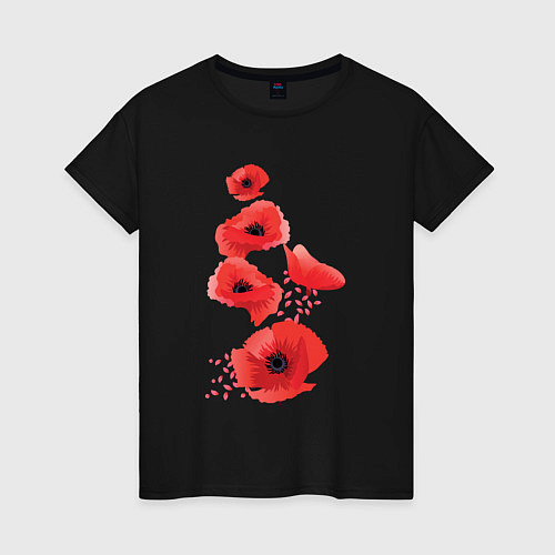 Женская футболка Маки / Черный – фото 1
