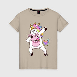 Футболка хлопковая женская Dabbing Unicorn, цвет: миндальный