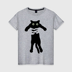Футболка хлопковая женская Черный кот в руках, цвет: меланж