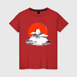Футболка хлопковая женская Гора Фудзияма, цвет: красный