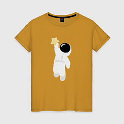 Футболка хлопковая женская Космонавт и звезда, цвет: горчичный