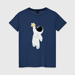 Футболка хлопковая женская Космонавт и звезда, цвет: тёмно-синий