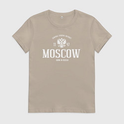 Футболка хлопковая женская Москва Born in Russia, цвет: миндальный