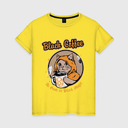 Футболка хлопковая женская Black Coffee Cat, цвет: желтый