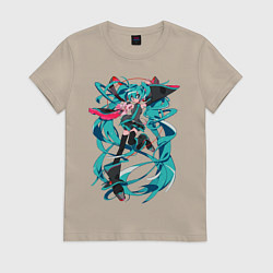 Футболка хлопковая женская Hatsune Miku Expo, цвет: миндальный