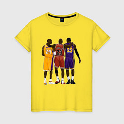 Футболка хлопковая женская Kobe, Michael, LeBron, цвет: желтый