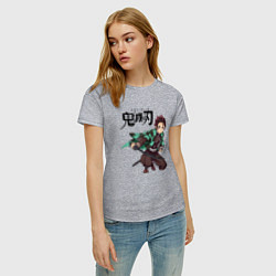 Футболка хлопковая женская KIMETSU NO YAIBA, цвет: меланж — фото 2
