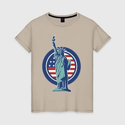 Футболка хлопковая женская Usa Liberty Statue, цвет: миндальный