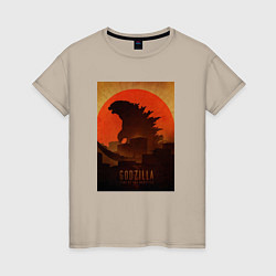 Футболка хлопковая женская Godzilla and red sun, цвет: миндальный