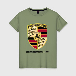 Футболка хлопковая женская PORSCHE, цвет: авокадо