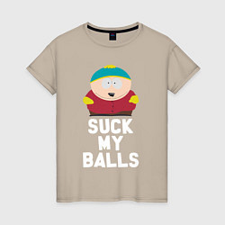 Футболка хлопковая женская Suck My Balls, цвет: миндальный