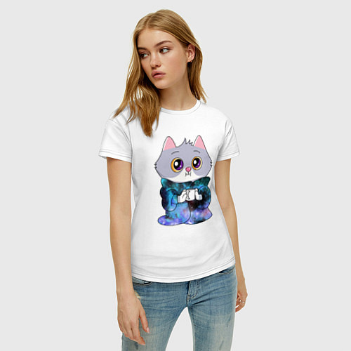 Женская футболка Котёнок в пледе / Белый – фото 3