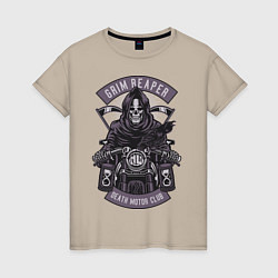 Футболка хлопковая женская Grim Reaper Motorcycle, цвет: миндальный