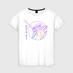 Футболка хлопковая женская Eva 01, Evangelion, Vaporwave, цвет: белый