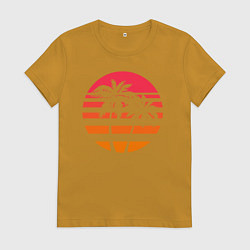 Футболка хлопковая женская Пальма, цвет: горчичный